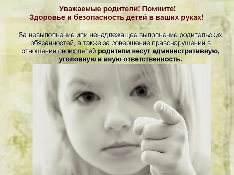 Информирование родителей (законных представителей) несовершеннолетних обучающихся о персональной ответственности за жизнь и здоровье детей